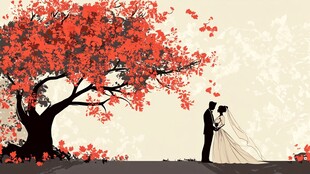 浪漫树下的新婚甜蜜时刻