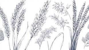 手绘麦穗植物图案素材