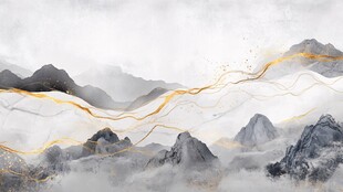 水墨金纹山川意境图