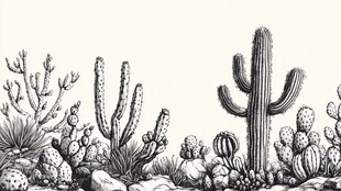 黑白手绘风仙人掌植物景观