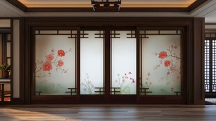 中式屏风绘繁花尽显雅致