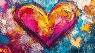 多彩爱心油画艺术作品