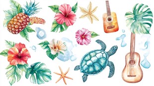 夏日海岛风情元素插画