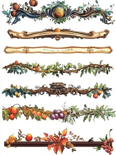 复古水果装饰花纹边框集