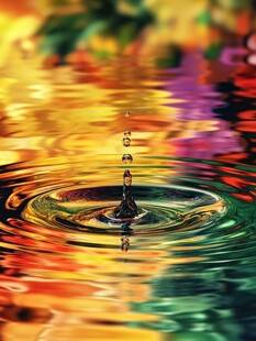 水滴入彩漾水面的美妙瞬间
