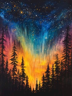 梦幻星空下的森林夜景