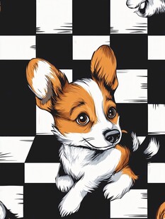 萌趣柯基于黑白方格间