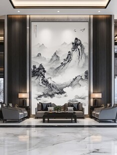 中式客厅水墨山水背景墙