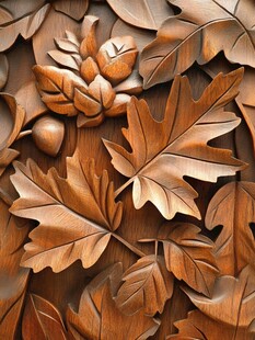 木雕秋叶与橡果精致图案
