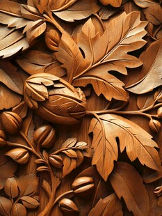 精美木雕树叶橡果图案