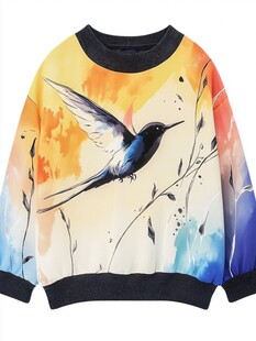 彩色飞鸟印花卫衣