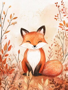 微笑的狐狸置身秋日花草间