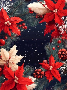 圣诞花卉松枝装饰图案