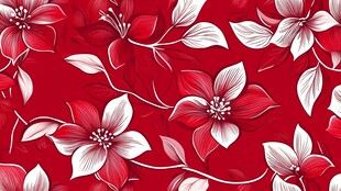 红色花卉无缝图案设计