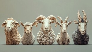 五只形态各异的羊雕塑