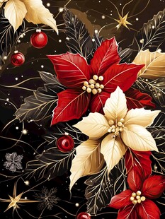 圣诞花卉星芒装饰图案