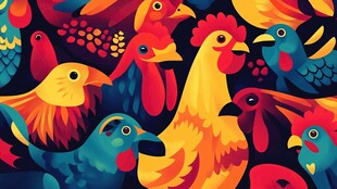 多彩群鸡图案