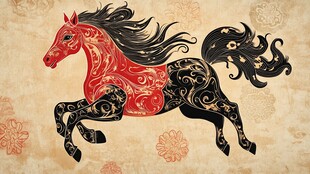 奔腾的中式花纹骏马