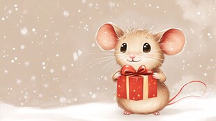 雪中小鼠捧礼盒