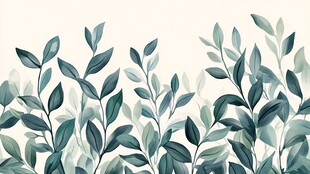 清新绿叶水彩植物边框