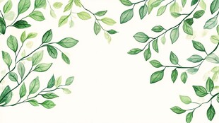清新绿叶水彩边框插画