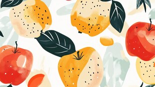 水果图案 苹果橙子水彩风