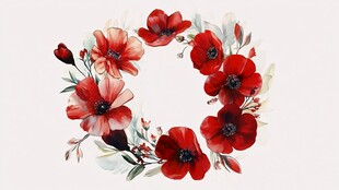 红色花卉花环水彩插画