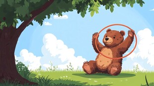 棕熊树下欢乐转呼啦圈