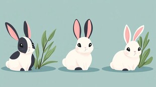 三只可爱兔子与绿植