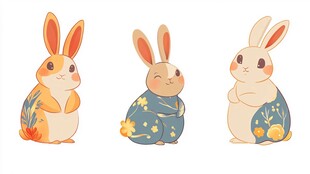 三只可爱花纹兔子插画