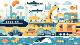 港口繁忙景象与海洋生物