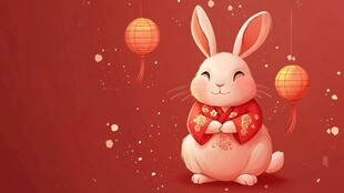 喜庆萌兔贺岁 红灯笼相伴