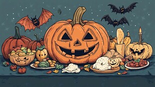 万圣节南瓜与美食布置