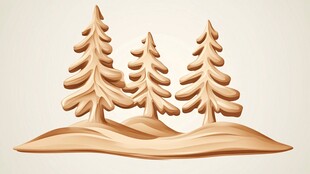 三棵木雕松树景观