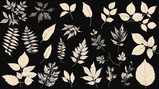 复古风黑白树叶素材