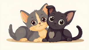 两只可爱小猫依偎在一起