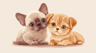 可爱猫狗依偎萌态十足