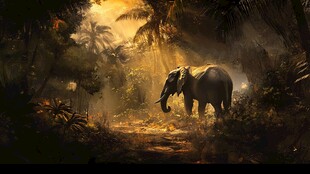 大象漫步于光影丛林间