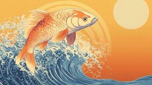 跃浪金鲤伴旭日