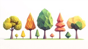 多彩低多边形风格树木集合
