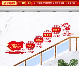 不忘初心牢记使命楼梯文化墙