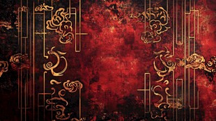 中式红底金纹古典背景图