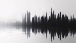 黑白城市天际线与水面倒影