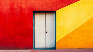 多彩墙面中的简约双门