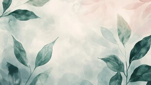 清新绿叶水彩背景图
