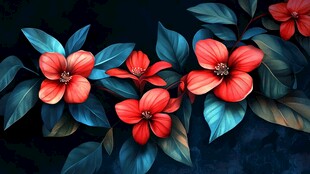 红花朵朵伴蓝叶