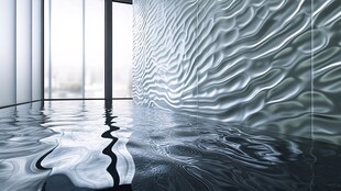 流动波纹墙面与室内水景