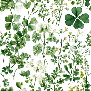 清新绿植花卉无缝图案