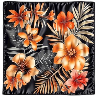 黑色背景上的橙金花卉图案