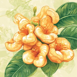 橙黄花卉与绿叶的美丽图景